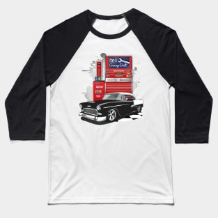 1955 Black and White Chevy Bel Air Garage Built Print Baseball T-Shirt